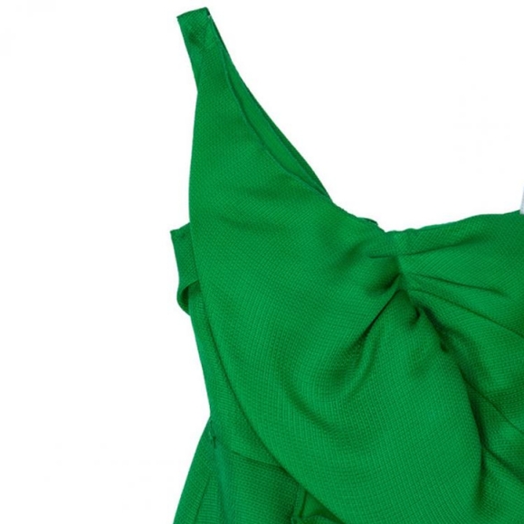 $3,900 OSCAR DE LA RENTA SILK GREEN ONE SHOULDER RUNWAY DRESS US 4 S - Picture 6 of 8